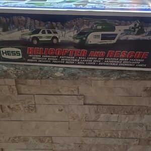 Green and White Helicopter and Rescue Vehicle By HESS NWOT. Collectable!